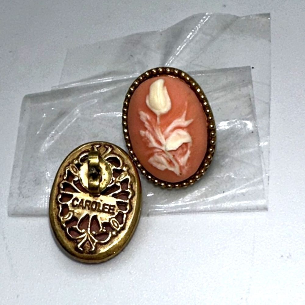 Carolee pink & gold rose Cameo earrings